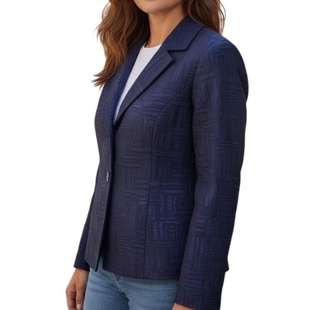 Briggs New York Women  Blue purple Textured Jacquard Button Front Blazer Medium